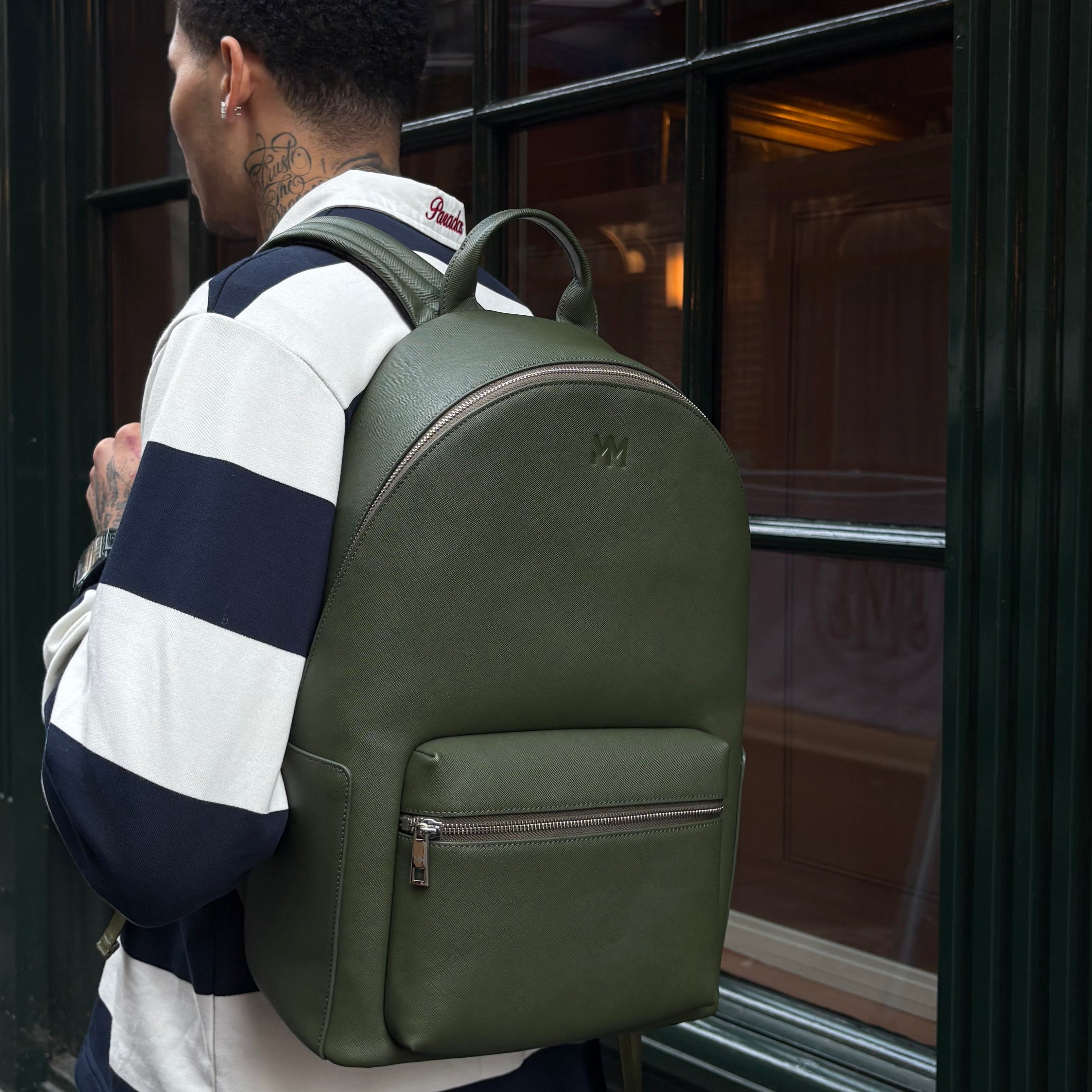 Olive Saffiano Leather Rucksack
