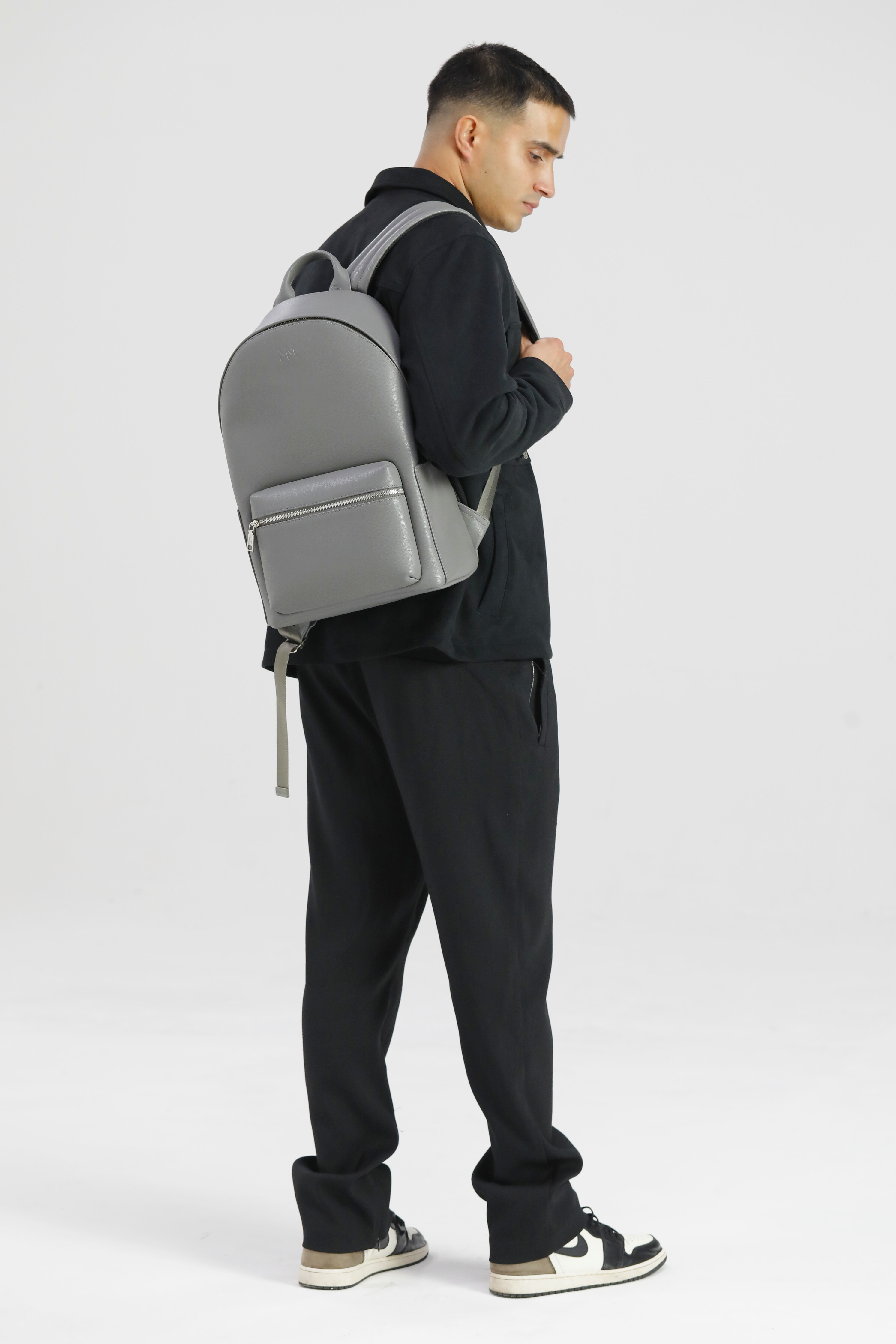 Nardo Grey Saffiano Leather Rucksack